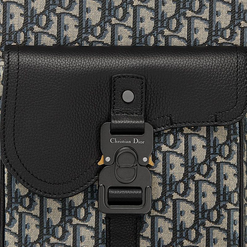 Dior Saddle Zip Backpack In Oblique Motif Canvas with Grained Calfskin Blue - Image 5