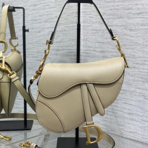 Dior Saddle Bag with Strap In Grained Calfskin Apricot