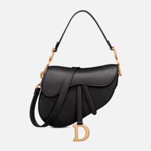 Dior Saddle Bag with Strap In Grained Calfskin Black