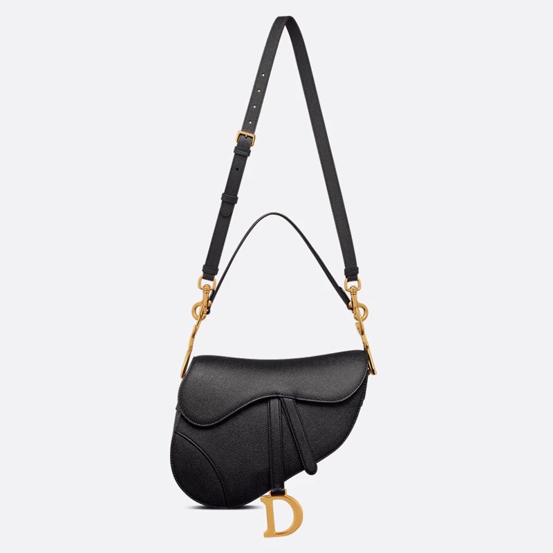 Dior Saddle Bag with Strap In Grained Calfskin Black - Image 5