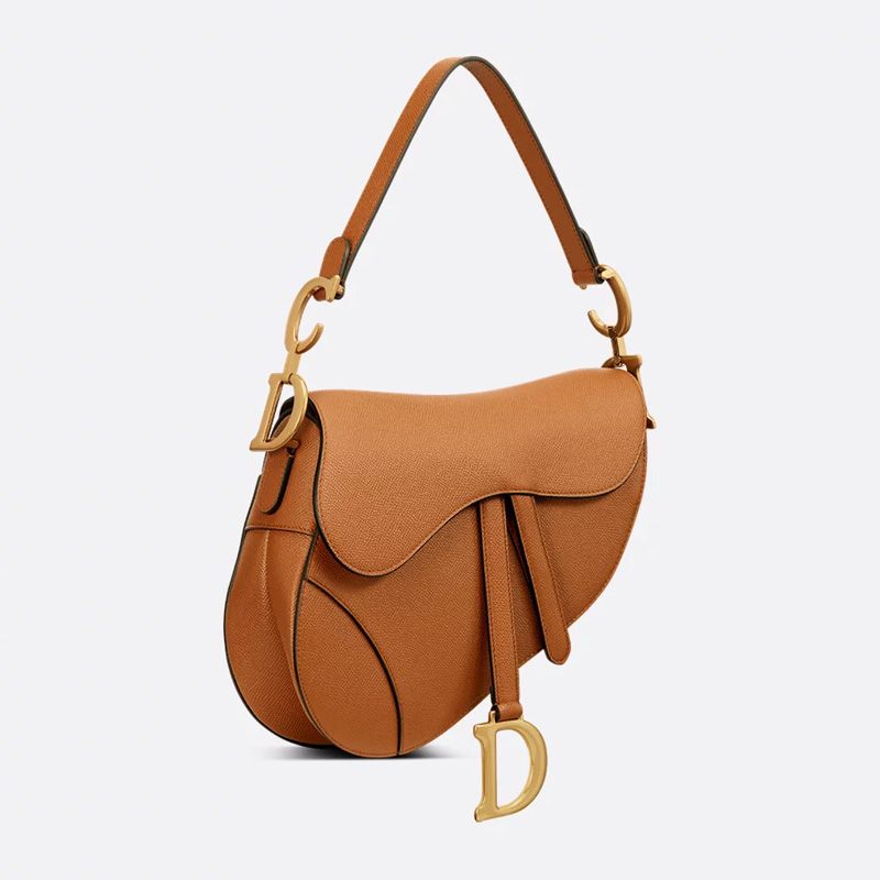 Dior Saddle Bag with Strap In Grained Calfskin Brown - Image 3