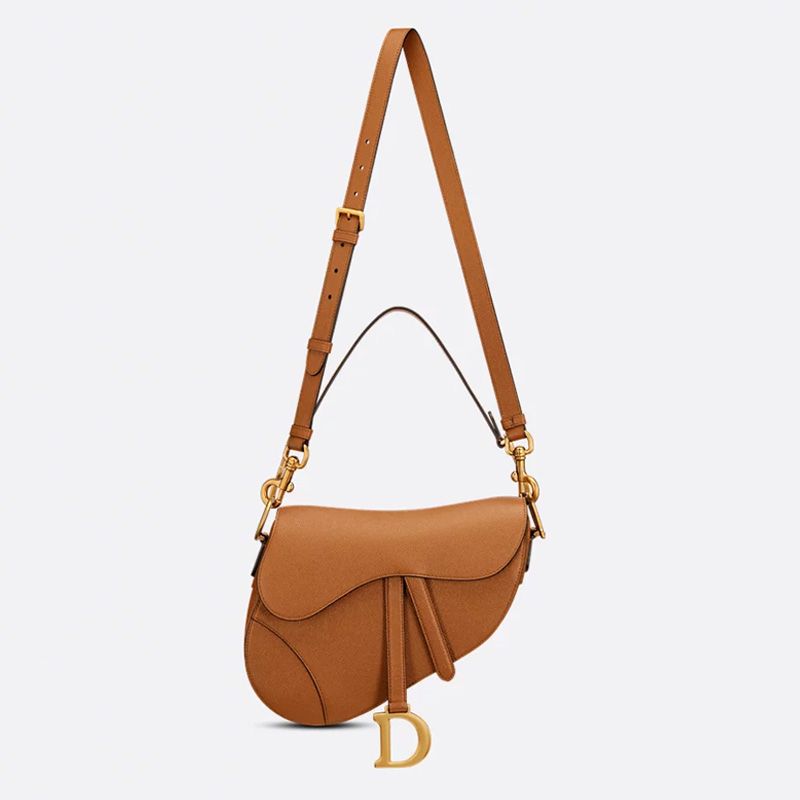 Dior Saddle Bag with Strap In Grained Calfskin Brown - Image 5