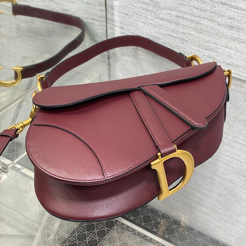 Dior Saddle Bag with Strap In Grained Calfskin Burgundy - Image 3