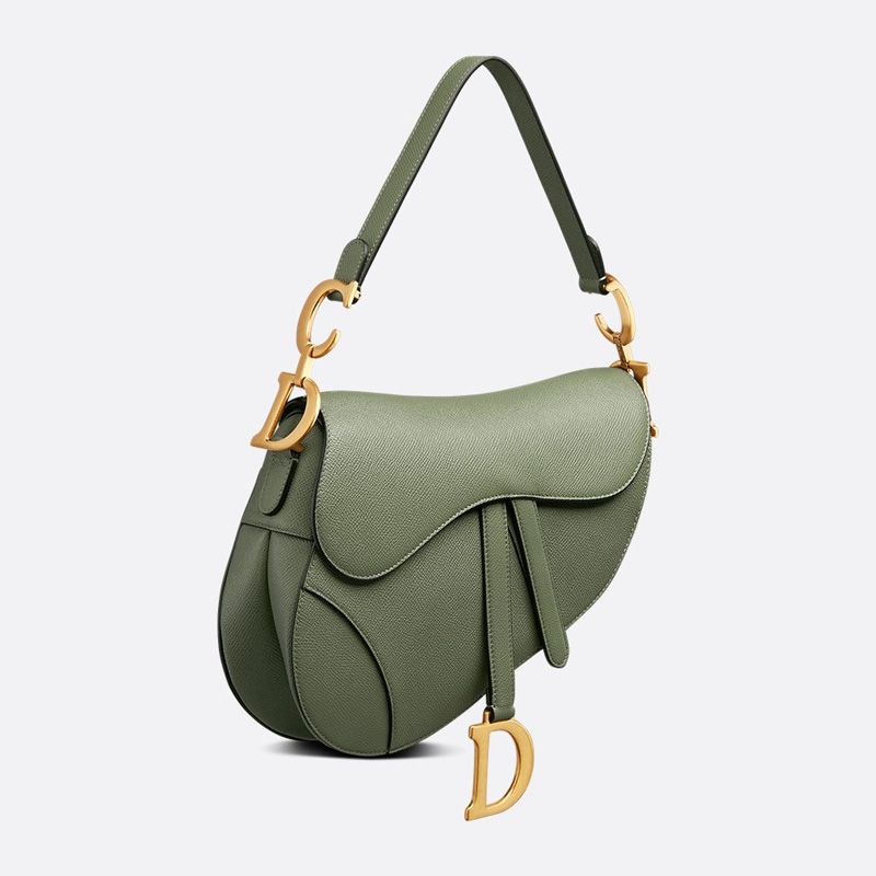 Dior Saddle Bag with Strap In Grained Calfskin Green - Image 3