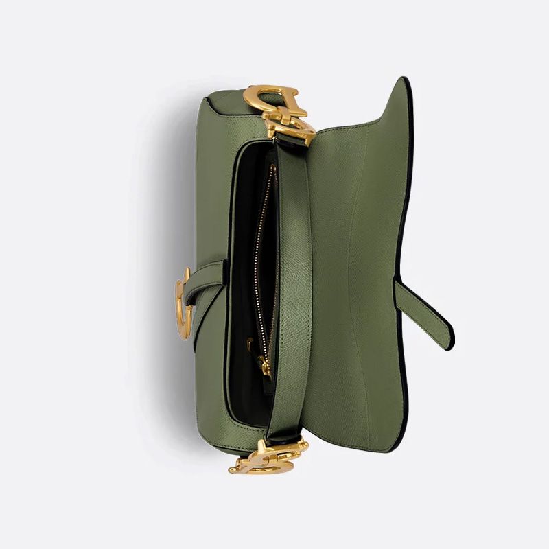 Dior Saddle Bag with Strap In Grained Calfskin Green - Image 4