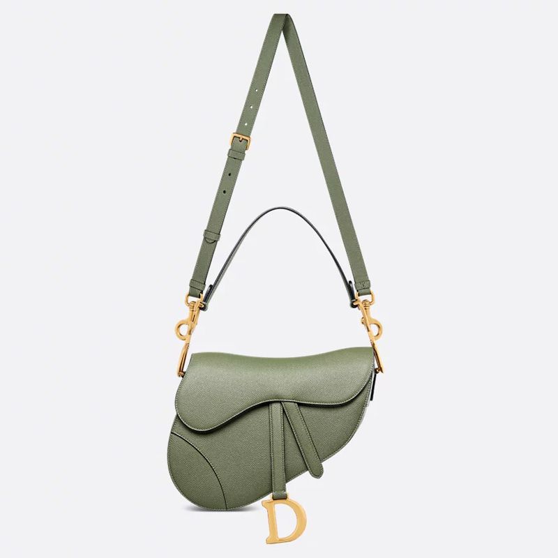 Dior Saddle Bag with Strap In Grained Calfskin Green - Image 5