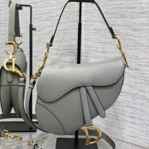 Dior Saddle Bag with Strap In Grained Calfskin Grey