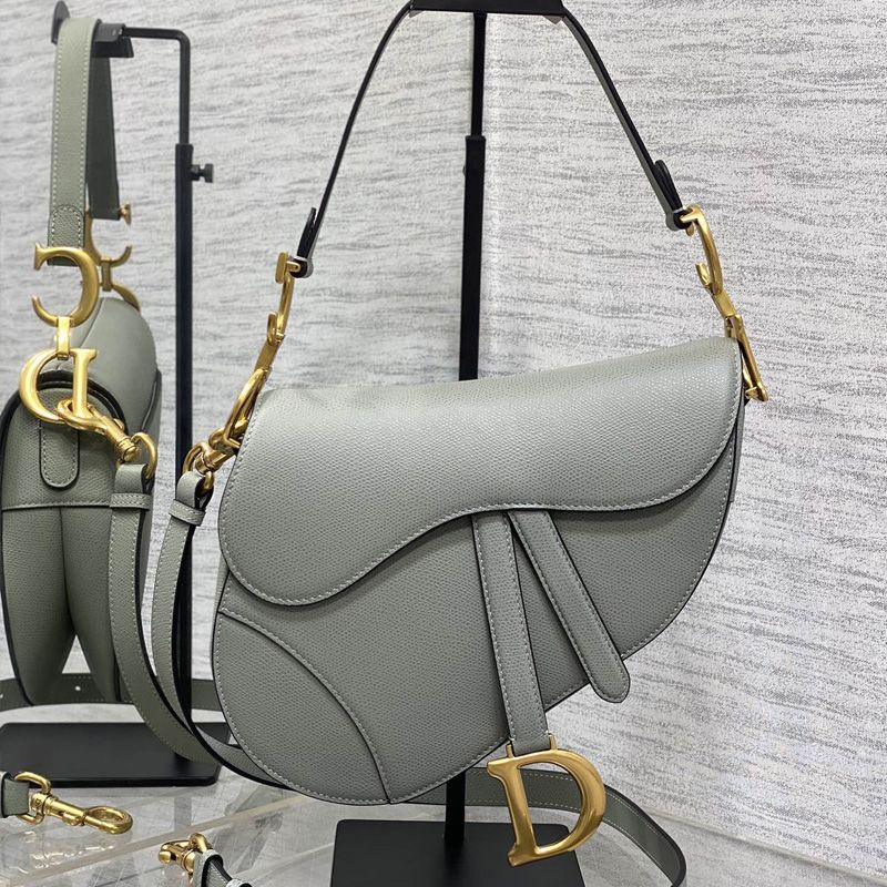 Dior Saddle Bag with Strap In Grained Calfskin Grey