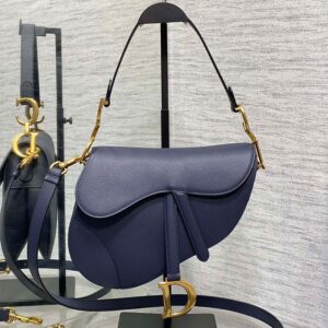 Dior Saddle Bag with Strap In Grained Calfskin Navy Blue