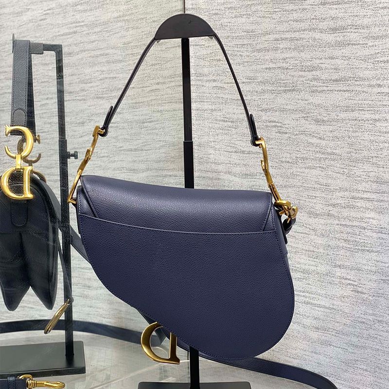 Dior Saddle Bag with Strap In Grained Calfskin Navy Blue - Image 2