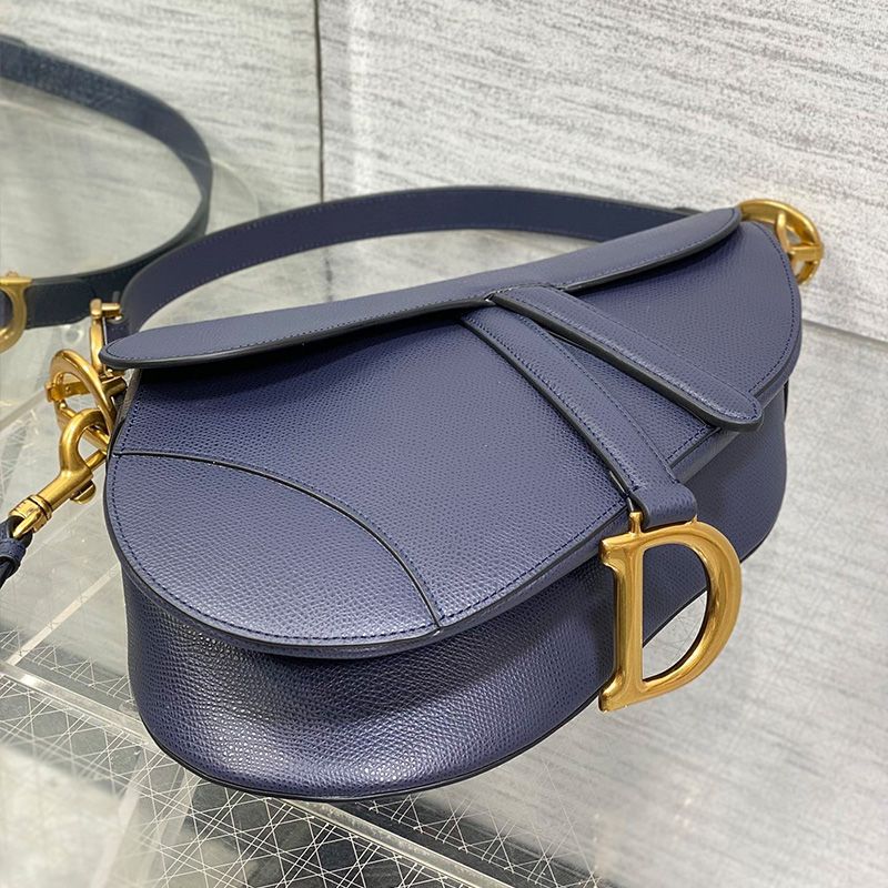 Dior Saddle Bag with Strap In Grained Calfskin Navy Blue - Image 3
