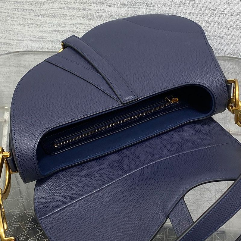 Dior Saddle Bag with Strap In Grained Calfskin Navy Blue - Image 4