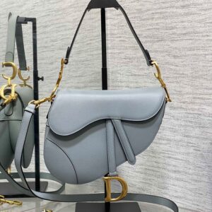 Dior Saddle Bag with Strap In Grained Calfskin Sky Blue