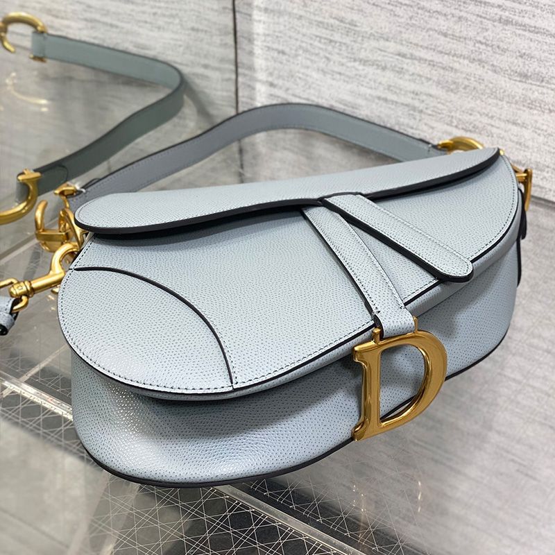 Dior Saddle Bag with Strap In Grained Calfskin Sky Blue - Image 3