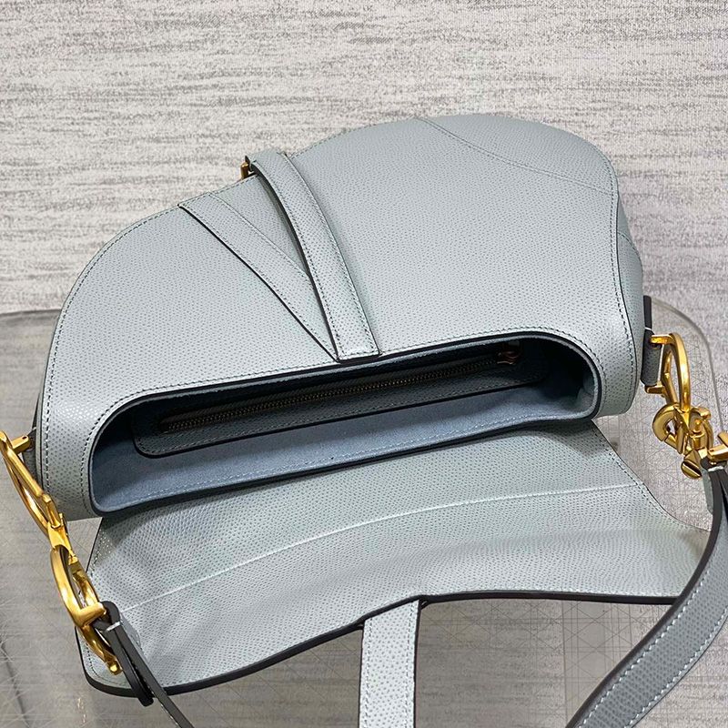 Dior Saddle Bag with Strap In Grained Calfskin Sky Blue - Image 4