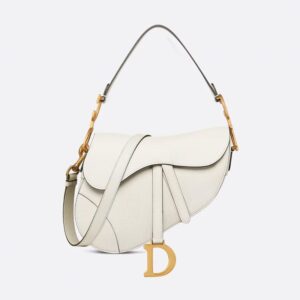 Dior Saddle Bag with Strap In Grained Calfskin White