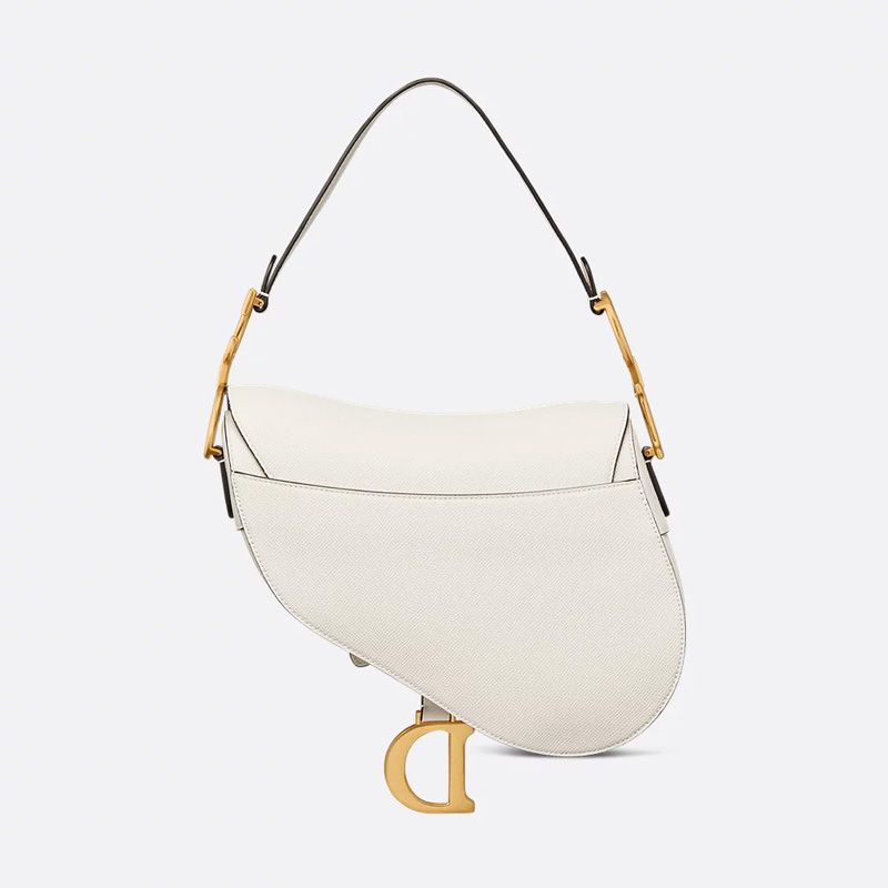 Dior Saddle Bag with Strap In Grained Calfskin White - Image 2