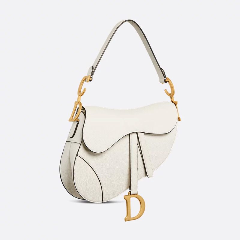 Dior Saddle Bag with Strap In Grained Calfskin White - Image 3