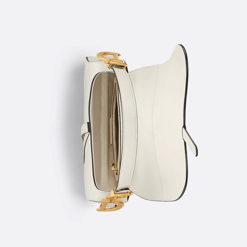 Dior Saddle Bag with Strap In Grained Calfskin White - Image 4