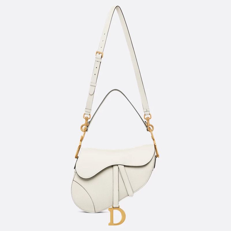 Dior Saddle Bag with Strap In Grained Calfskin White - Image 5