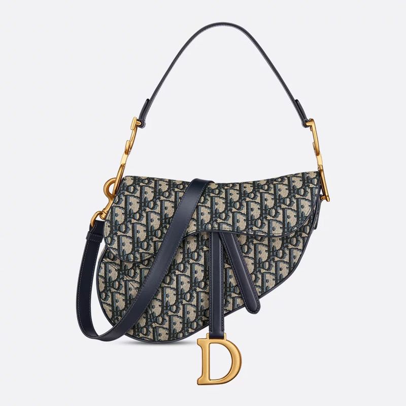 Dior Saddle Bag with Strap In Oblique Motif Canvas Blue