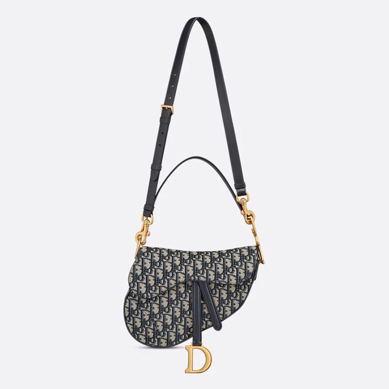 Dior Saddle Bag with Strap In Oblique Motif Canvas Blue - Image 5