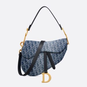 Dior Saddle Bag with Strap In Oblique Motif Denim Blue
