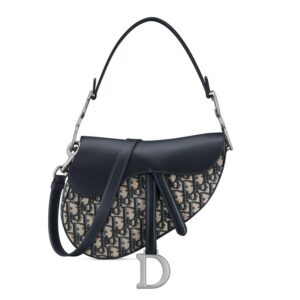 Dior Saddle Bag with Strap In Oblique Motif Canvas and Smooth Calfskin Blue