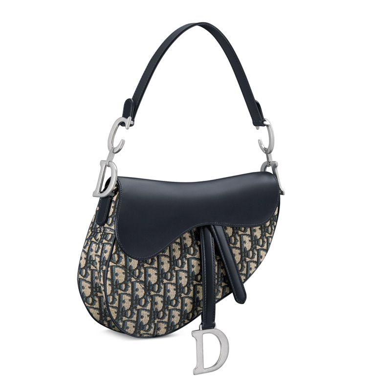 Dior Saddle Bag with Strap In Oblique Motif Canvas and Smooth Calfskin Blue - Image 3