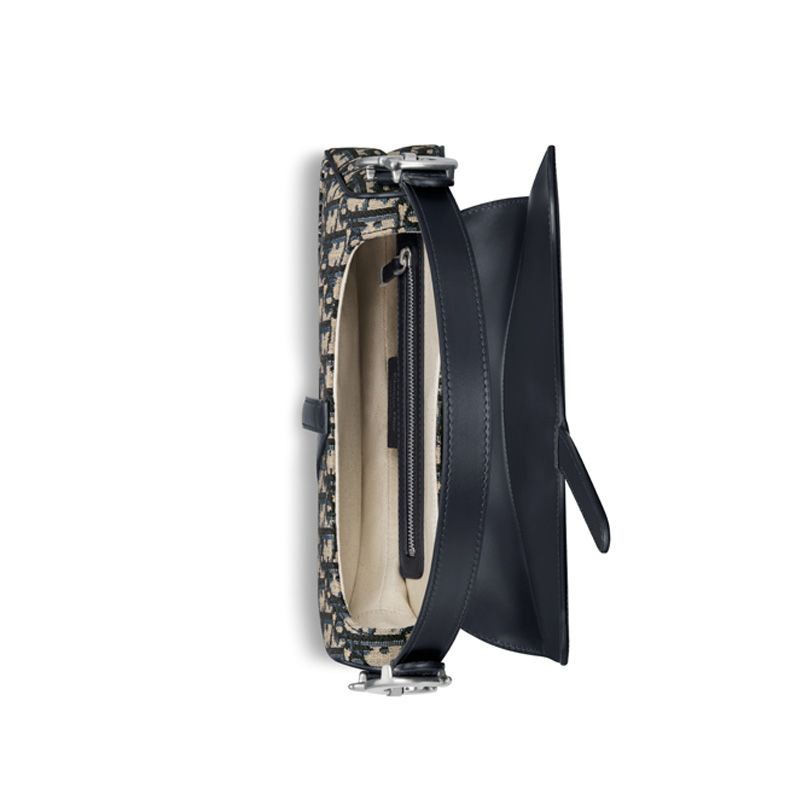 Dior Saddle Bag with Strap In Oblique Motif Canvas and Smooth Calfskin Blue - Image 4