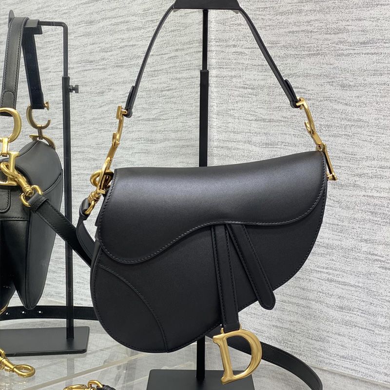 Dior Saddle Bag with Strap In Smooth Calfskin Black