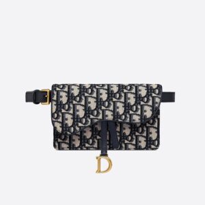 Dior Saddle Belt Pouch In Oblique Motif Canvas Blue