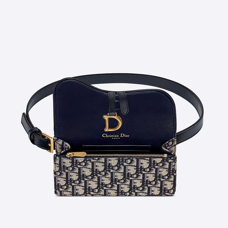 Dior Saddle Belt Pouch In Oblique Motif Canvas Blue - Image 3