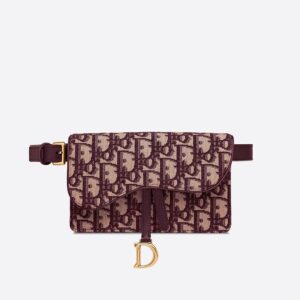 Dior Saddle Belt Pouch In Oblique Motif Canvas Burgundy