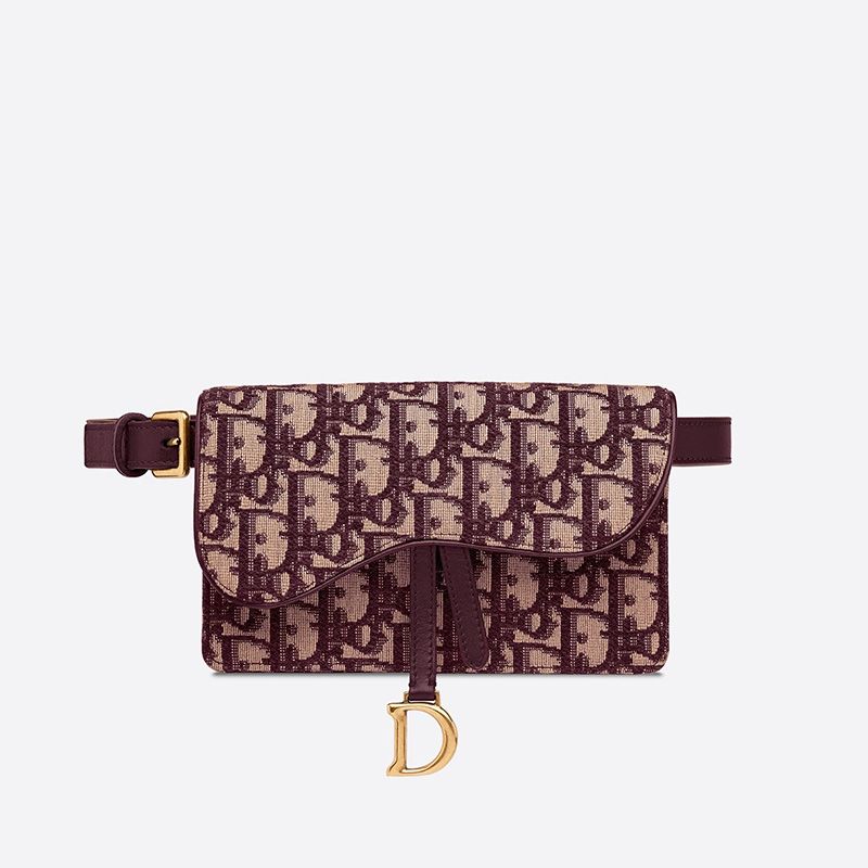 Dior Saddle Belt Pouch In Oblique Motif Canvas Burgundy