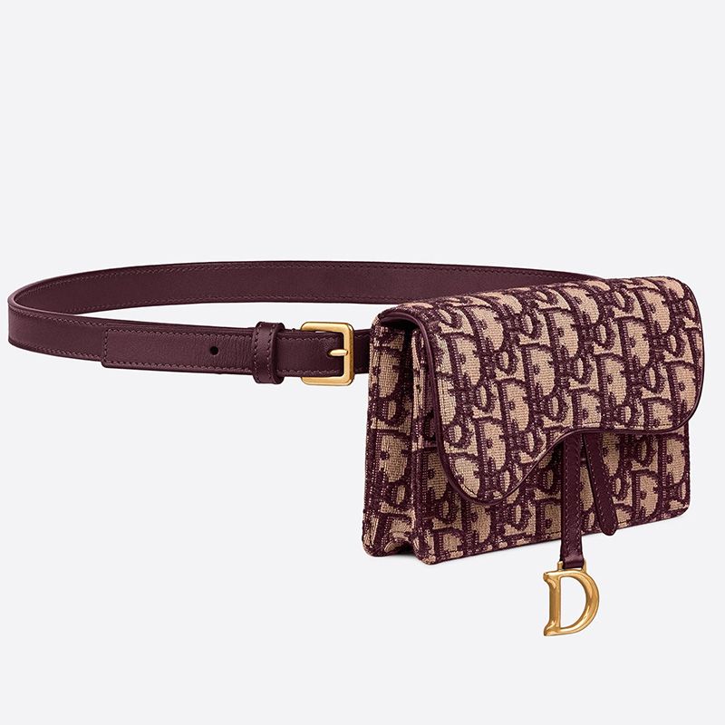Dior Saddle Belt Pouch In Oblique Motif Canvas Burgundy - Image 2