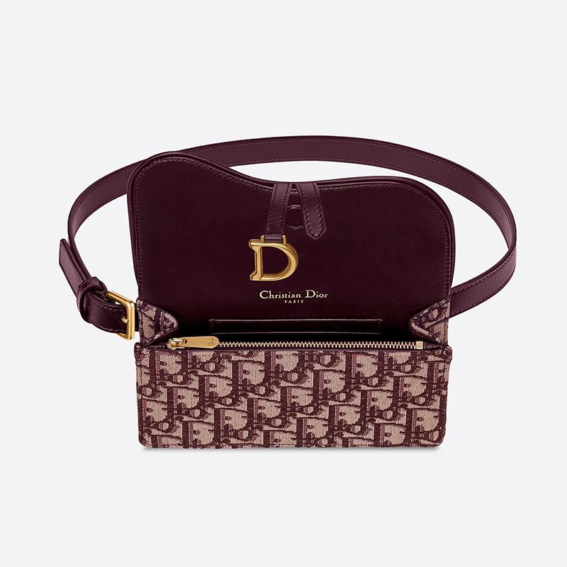 Dior Saddle Belt Pouch In Oblique Motif Canvas Burgundy - Image 3