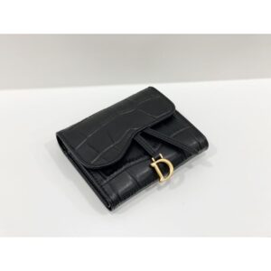 Dior Saddle Card Holder Crocodile-Embossed Calfskin Black