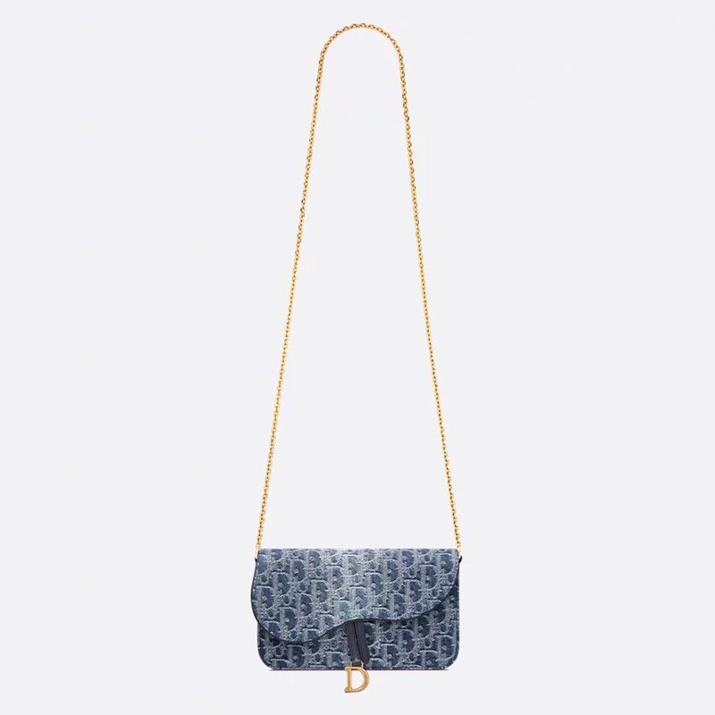 Medium Dior Saddle Pouch with Chain In Oblique Motif Denim Blue - Image 5