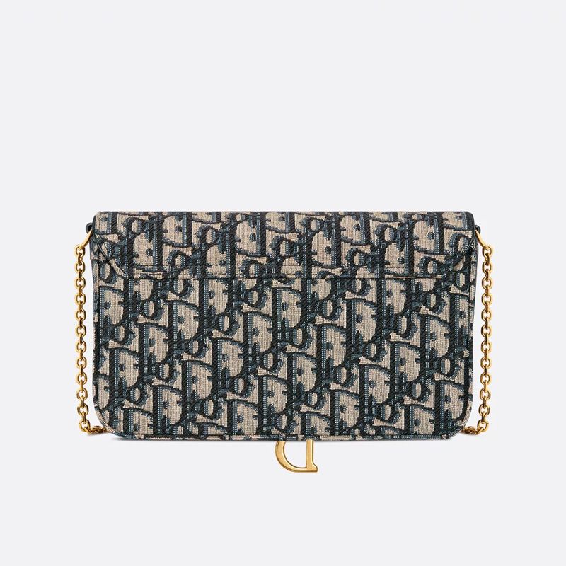 Medium Dior Saddle Pouch with Chain In Oblique Motif Canvas Blue - Image 3