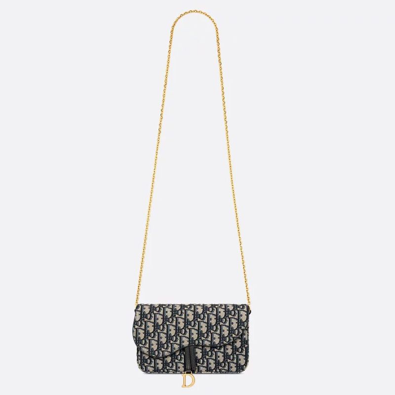 Medium Dior Saddle Pouch with Chain In Oblique Motif Canvas Blue - Image 5