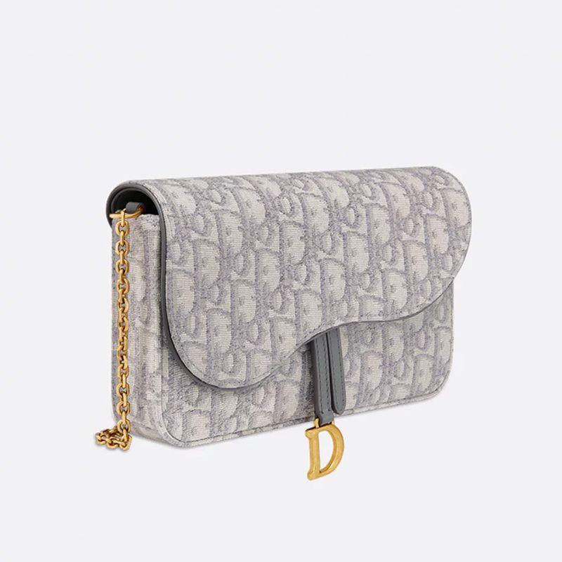 Medium Dior Saddle Pouch with Chain In Oblique Motif Canvas Grey - Image 2