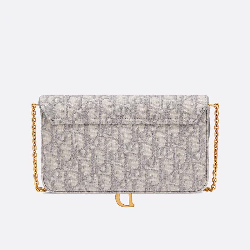 Medium Dior Saddle Pouch with Chain In Oblique Motif Canvas Grey - Image 3