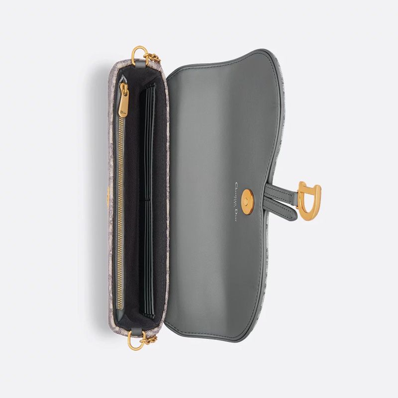 Medium Dior Saddle Pouch with Chain In Oblique Motif Canvas Grey - Image 4
