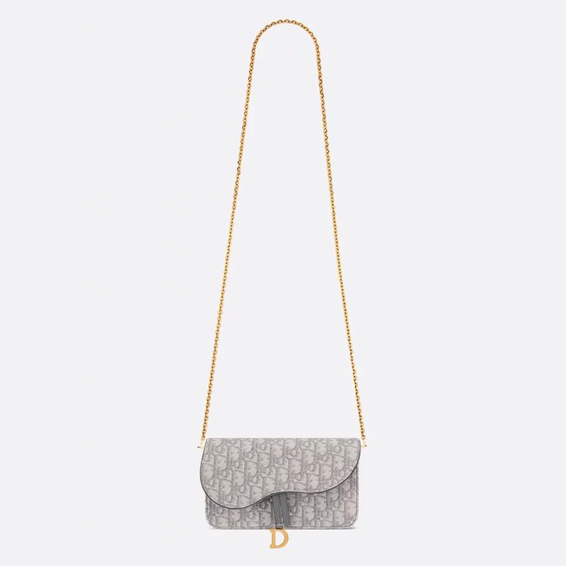 Medium Dior Saddle Pouch with Chain In Oblique Motif Canvas Grey - Image 5