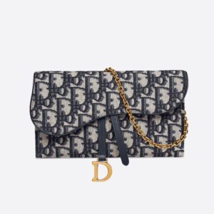 Dior Saddle Wallet In Oblique Motif Canvas Blue