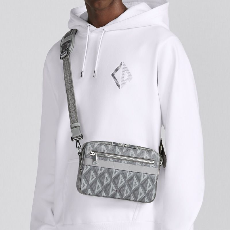 Dior Safari Bag with Strap In CD Diamond Motif Canvas Grey - Image 5