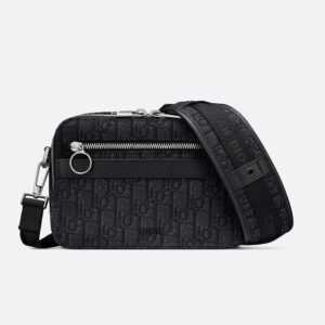 Dior Safari Bag with Strap In Oblique Motif Canvas Black