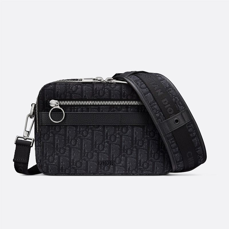 Dior Safari Bag with Strap In Oblique Motif Canvas Black