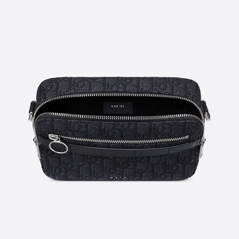 Dior Safari Bag with Strap In Oblique Motif Canvas Black - Image 4